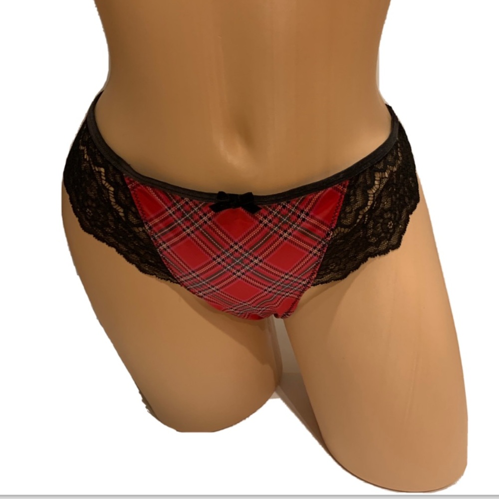 Victoria’s Secret Dream Angels Velvet Bow Lace VS Thong Panty Plaid Size M L